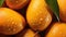 Generative AI, closeup fresh mango fruit background. Tropical exotic closeup photo