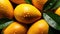 Generative AI, closeup fresh mango fruit background. Tropical exotic closeup photo