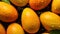 Generative AI, closeup fresh mango fruit background. Tropical exotic closeup photo