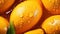 Generative AI, closeup fresh mango fruit background. Tropical exotic closeup photo