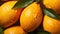 Generative AI, closeup fresh mango fruit background. Tropical exotic closeup photo