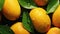 Generative AI, closeup fresh mango fruit background. Tropical exotic closeup photo