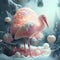 Generative AI: Closeup pink stork standing on snow