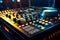 Generative AI. Clubbing Beats: Close-up of DJ Sound Mixer with Glowing Lights