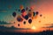 Generative AI colored balloons at sunset