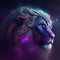 Generative AI: Colorful lion with nebula to print on t-shirt