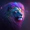 Generative AI: Colorful lion with nebula to print on t-shirt