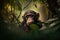 Generative AI. The common chimpanzee (Pan troglodytes) resting in the forest.