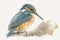 Generative AI. Common Eurasian kingfisher perches on a small twig. Watercolor bird illustration