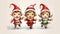 Generative AI The concept of a merry Christmas. Children's greeting card with Santa's helpers. Three elves on a