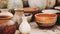 Generative AI, crafted pottery, still life of hand made pottery and ceramic bowls