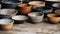 Generative AI, crafted pottery, still life of hand made pottery and ceramic bowls