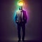 Generative AI: Creative Brain Thinking. Glowing Bulb Inside Man\\\'s Head