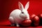 Generative AI of cuddly Easter bunny and Red Eggs: Colored Bunnies and Red Eggs for a Festive Easter Celebration