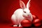 Generative AI of cuddly Easter bunny and Red Eggs: Create a Happy Easter Celebration with Realistic and Lifelike Illustrations