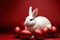 Generative AI of cuddly Easter bunny and Red Eggs: Dyed Red Easter Eggs and an Easter Bunny Pet for a Decorated Home