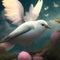 Generative AI: cute exotic fantasy bird very feathery in pastel colors on a light background