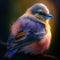 Generative AI: cute feathery bird on a branch in a blur background