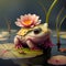 Generative AI: cute little frog on a waterlilly in a lake