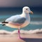 Generative AI: cute seagull over sea and blue sky in pastel colors