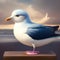 Generative AI: cute seagull over sea and blue sky in pastel colors