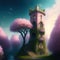 Generative AI: cute tower in a fantasy landscape