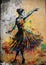 Generative AI, Dancing woman or girl, dynamic motion. Ink paint colorful splashes street graffiti art