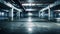 Generative AI Dark parking garage industrial room interior. Zoom blur perspective. business concept.