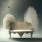 Generative AI:  delicate fantasy armchair with feather decorations