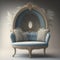 Generative AI:  delicate fantasy armchair with feather decorations