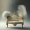 Generative AI:  delicate fantasy armchair with feather decorations