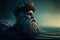 Generative AI digital art of an stoic old king of the sea, fictional model, illustration