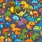 Generative AI Dinosaurs Seamless Pattern  Cartoon-