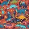 Generative AI Dinosaurs Seamless Pattern  Cartoon-