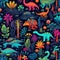 Generative AI Dinosaurs Seamless Pattern  Cartoon-