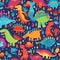 Generative AI Dinosaurs Seamless Pattern  Cartoon-