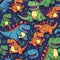 Generative AI Dinosaurs Seamless Pattern  Cartoon-