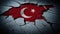 Generative AI, earthquake in Turkey banner, Turkish flag on broken concrete, cracked ground. Catastrophic concept, calamity that