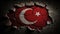 Generative AI, earthquake in Turkey banner, Turkish flag on broken concrete, cracked ground. Catastrophic concept, calamity that