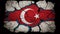 Generative AI, earthquake in Turkey banner, Turkish flag on broken concrete, cracked ground. Catastrophic concept, calamity that