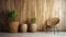 Generative AI, Eco wooden room with plants with natural furniture