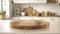 Generative AI Empty beautiful round wood tabletop counter on interior in clean and bright kitchen  background Read