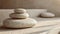 Generative AI Empty stack of stones platform podium on beige background. Minimal empty display product presentatio