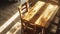 Generative AI Empty wooden table and chairs indoors top view Stylish furniture business concept.