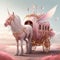 Generative AI:fairytale pink carriage with beautiful animal in an enchanted landscape