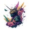 Generative AI Fantasy art of a grasshopper wearing a samurai costume surrounded by flowers and leaves.