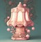 Generative AI: Fantasy pink lamp Isolated on green background