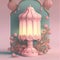 Generative AI: Fantasy pink lamp Isolated on green background