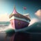 Generative AI: fantasy whimsical pink pastel sailboat