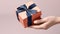 Generative AI, Female hands with natural manicure holding gift box